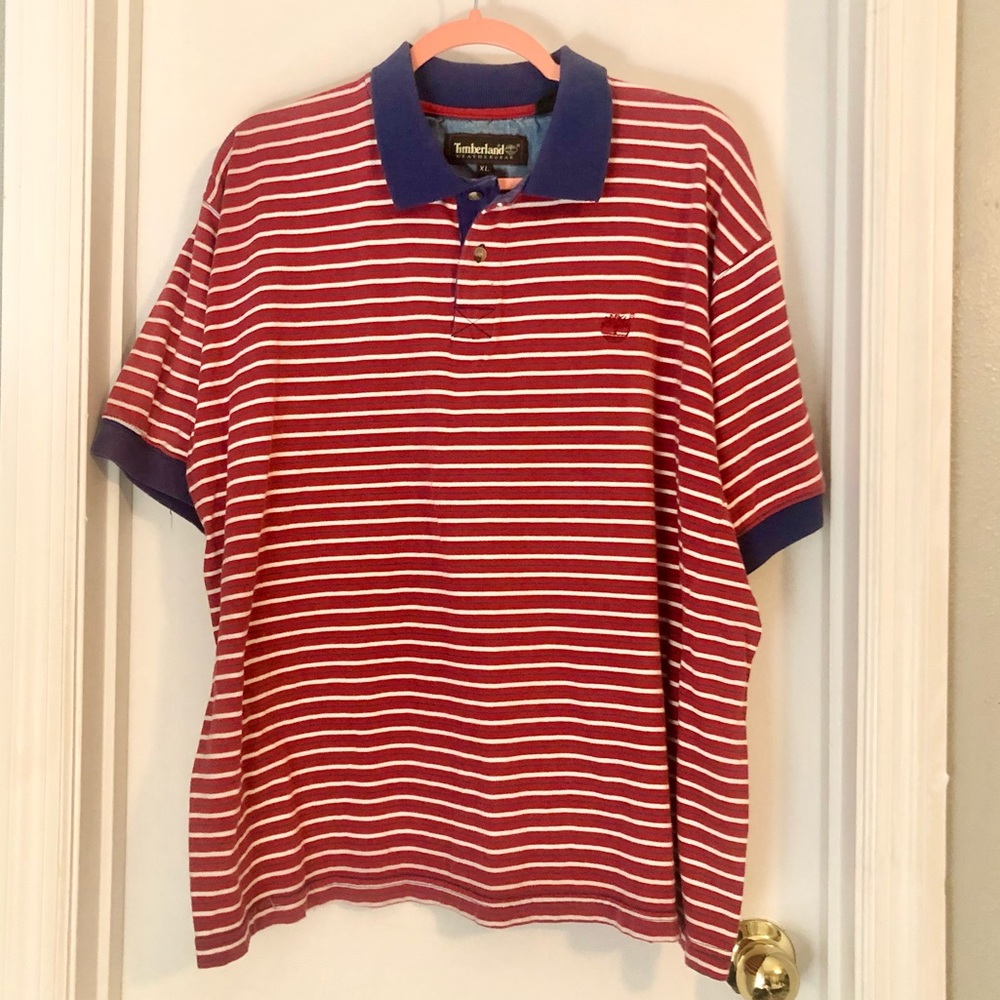 Timberland Red, White & Blue Striped Polo Shirt